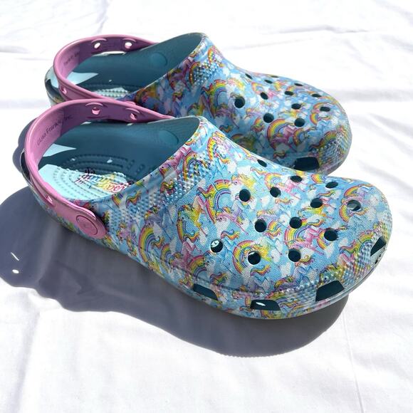 Lisa Frank Crocs Rainbow Unicorn Clog Shoes Women’s 8 Men’s 6 Blue - Picture 1 of 6